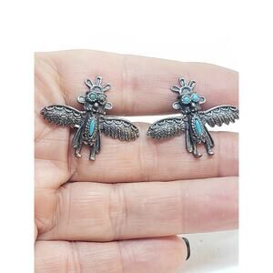 Vintage Native American Zuni Kachina Eagle Dancer Cuff Links Turquoise Pair Set